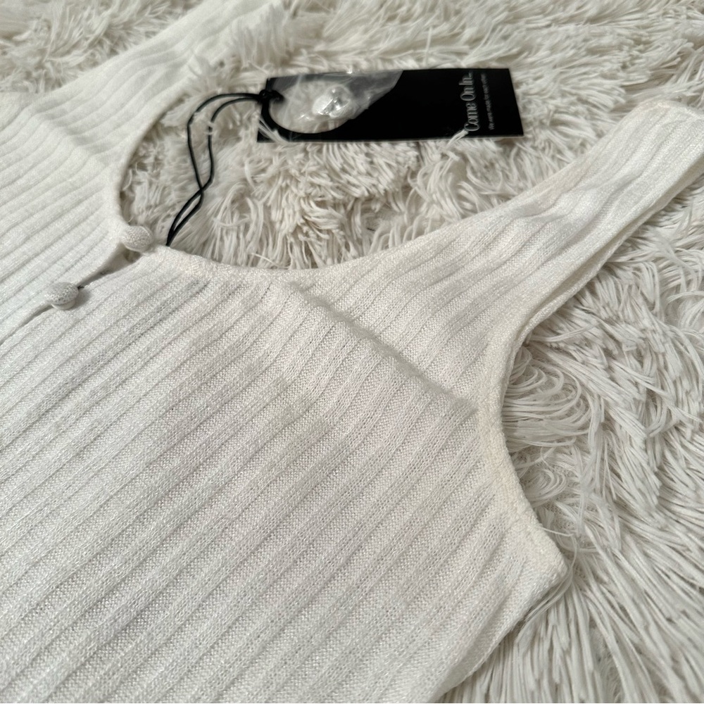 Privacy Please Gyle White Button-Front Ribbed Bodysuit Small - Picture 4 of 9
